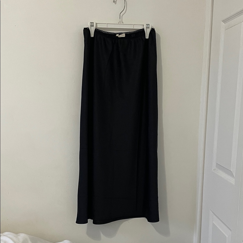 Chic Satin Black Maxi Skirt